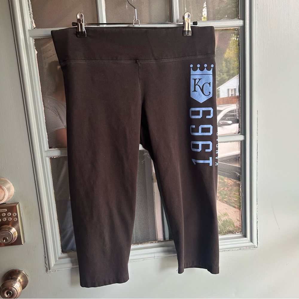Vintage Y2K PINK Victorias Secret KC Kansas City Royals Cropped Leggings Black L